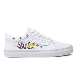 Vans Girls Size 1Y – White Floral Embroidered Bee Sneakers